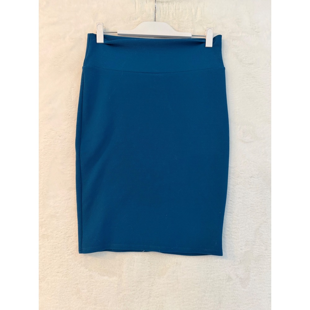 LuLaRoe Cassie Pencil Skirt Teal Blue Textured Knit Stretchy Size Medium